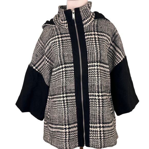 Fate Black & White Houndstooth Zip Up Hooded Jacket Size One Size - Picture 1 of 10